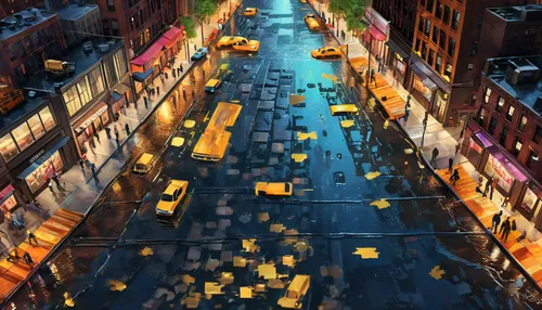 world digital painting,street lights,new york streets,citylights,city scape,city lights,manhattan,street lamps,pedestrian lights,cityscape,new york,bottleneck,yellow taxi,digital compositing,city highway,colorful city,the street,sci fiction illustration,street canyon,newyork,Unique,Design,Infographics