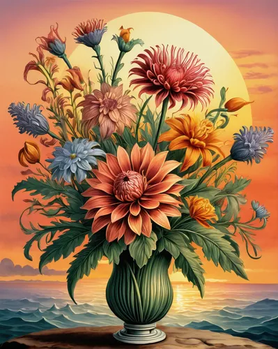 sunflowers in vase,flower painting,flower vase,flowers png,celestial chrysanthemum,flower in sunset,flower illustrative,chrysanthemums bouquet,helianthus,floral composition,autumn chrysanthemum,chrysanthemum flowers,chrysanthemum,sea beach-marigold,flower art,chrysanthemums,splendor of flowers,perennials-sun flower,flower arrangement,coneflower,Illustration,Retro,Retro 24