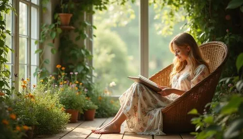 relaxed young girl,girl in the garden,relaxing reading,little girl reading,reading,sunroom,idyll,conservatory,garden bench,quietude,blonde woman reading a newspaper,girl studying,restful,in the garden,madding,secret garden of venus,bookish,idyllic,peruse,girl in flowers,Photography,General,Realistic