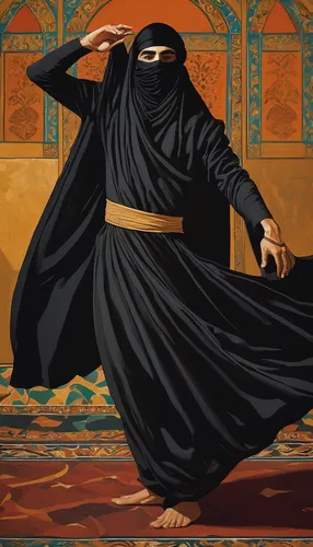 abaya,hijaber,islamic girl,muslim woman,burqa,middle eastern monk,burka,tanoura dance,hijab,muslima,arabic background,dervishes,arabian,orientalism,allah,khokhloma painting,khazne al-firaun,bedouin,praying woman,islamic,Illustration,American Style,American Style 12