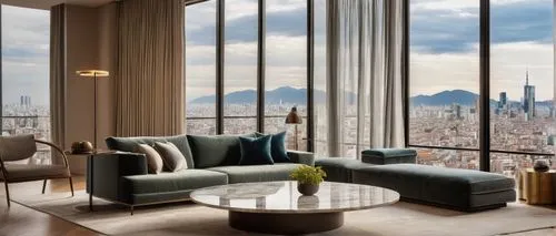 penthouses,apartment lounge,minotti,livingroom,woodsen,sky apartment,luxury home interior,andaz,amanresorts,tishman,living room,sitting room,manhattan skyline,manhattan,modern living room,great room,contemporary decor,luxury property,luxuriously,modern decor,Illustration,Realistic Fantasy,Realistic Fantasy 08