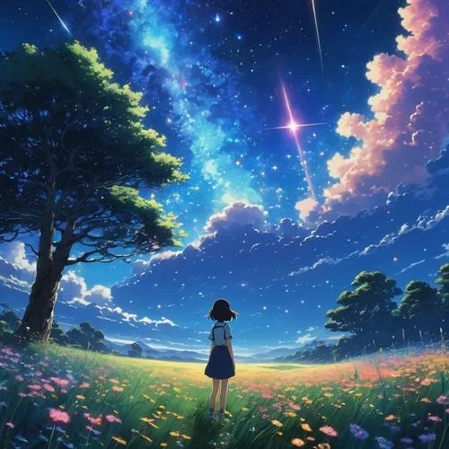 starry sky,rainbow and stars,star sky,tanabata,falling stars,colorful stars,falling star,starbright,starlight,night sky,cielo,hanging stars,night stars,the night sky,sky,moon and star background,fairy galaxy,stars,the stars,starlit,Illustration,Japanese style,Japanese Style 14