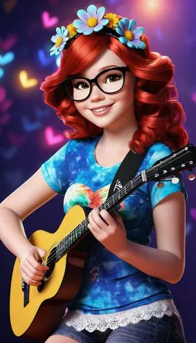 ukulele,girl in flowers,concert guitar,flower background,musician,guitar,playing the guitar,paper flower background,guitar player,beautiful girl with flowers,rockabella,edit icon,floral background,portrait background,rosa ' amber cover,guitarist,lyzz flowers,banjo uke,music artist,lead guitarist,Unique,3D,3D Character