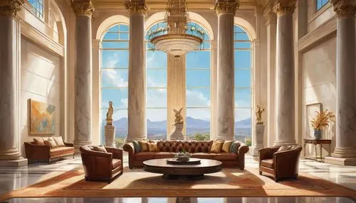 marble palace,lobby,breakfast room,caesars palace,pillars,amanresorts,columns,luxury home interior,palladianism,ornate room,penthouses,citadels,hotel lobby,cochere,palatial,neoclassicism,sitting room,bahai,neoclassical,kempinski,Illustration,Vector,Vector 07