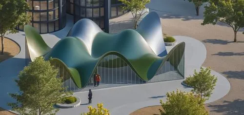 futuroscope,triforium,school design,futuristic art museum,etfe,roof domes,Photography,General,Realistic