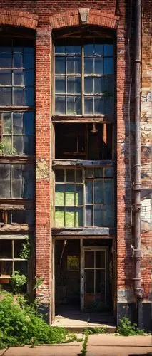 Abandoned architectural salvage store, Minneapolis MN, industrial-chic, brick walls, wooden beams, rusty metal doors, vintage windows, distressed finishes, urban decay, afternoon sunlight, soft shadow