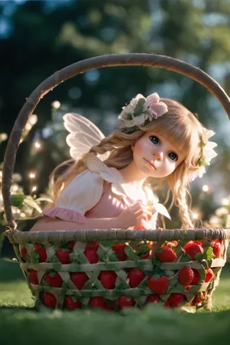 Strawberry basket,flower girl basket,wicker basket,flower basket,flowers in basket,picnic basket,egg basket,basket maker,basket with flowers,little girl fairy,child fairy,basket wicker,basket of apple