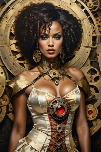 beautiful african american women,african american woman,steampunk,warrior woman,fantasy art,breastplate,steampunk gears,zodiac sign libra,african art,black woman,horoscope libra,divine healing energy,ancient egyptian girl,african woman,female warrior,priestess,rosa ' amber cover,cleopatra,prosperity and abundance,fantasy woman,Illustration,Realistic Fantasy,Realistic Fantasy 13