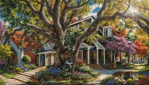 palo alto,cottage garden,home landscape,aurora village,north american fraternity and sorority housing,botanical square frame,spring garden,oakville,summer cottage,church painting,house in the forest,color pencil,cottages,country cottage,lilac arbor,house painting,cottage,colored pencil background,foliage coloring,houses clipart