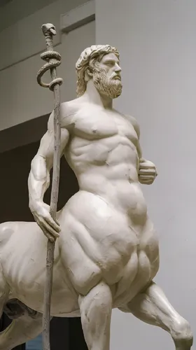 turns his head forward,a statue of a man holding a spear with one foot and a dog in his left hand,statue of hercules,discobolus,abacetus,polykleitos,greek sculpture,herakles