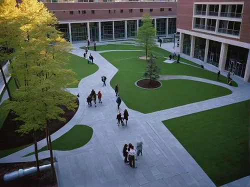 University campus, modern buildings, architectural engineering department, students with laptops, blueprints, measuring tapes, hard hats, safety vests, walking, discussing, pointing, gesturing, brick 