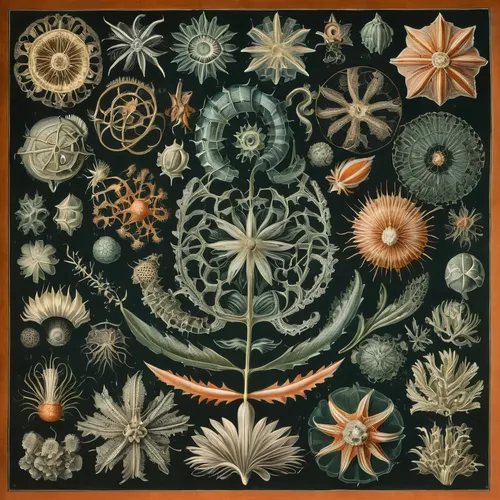 marine invertebrates,cosmic flower,zodiac,vintage botanical,star illustration,fruits of the sea,star chart,harmonia macrocosmica,celestial chrysanthemum,wind rose,garden of plants,planetary system,floral ornament,flora,copernican world system,flowering plants,floral composition,sacred geometry,helianthus,starfishes,Illustration,Retro,Retro 24