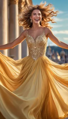 celtic woman,margairaz,girl in a long dress,jubilance,sprint woman,exuberance,golden weddings,margaery,yellow rose background,gracefulness,exhilaration,aliona,photoshop manipulation,yellow jumpsuit,image manipulation,a floor-length dress,golden yellow,jubilant,riverdance,ecstatic,Photography,General,Realistic