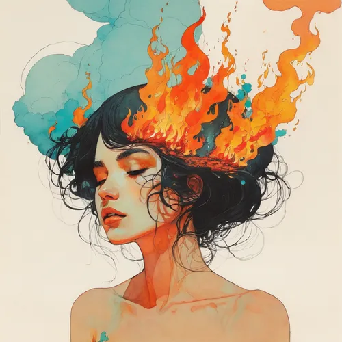 fire-eater,fire eater,burning hair,combustion,afire,fire and water,flame of fire,wildfire,fire siren,flammable,fire artist,fire dancer,flame spirit,flaming,fire angel,burning,fiery,embers,conflagration,open flames,Illustration,Paper based,Paper Based 19