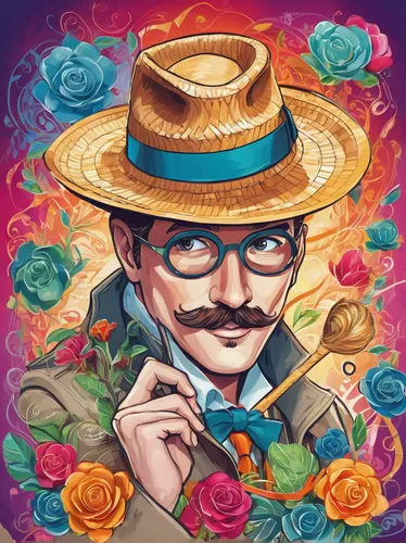 Imagine a thrilling adventure where a detective solves a crime using a straw hat as a clue.,mexican petunia,sanji,rose png,sombrero,sombrero mist,fedora,straw hat,portrait background,el salvador dali,