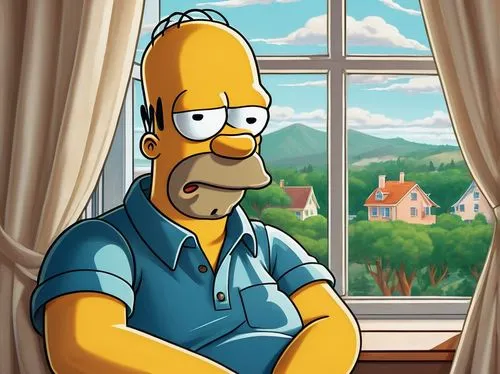 homer,homer simpsons,flanders,bart,thinking man,simson,bartholomew,portrait background,bert,bob,peter,houses clipart,tangelo,animated cartoon,otto,farm background,thinking,pferdeportrait,fred,tom,Illustration,Realistic Fantasy,Realistic Fantasy 39