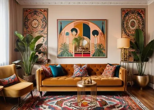 bohemian art,boho art style,moroccan pattern,boho art,interior decor,mahdavi,sitting room,contemporary decor,mid century modern,modern decor,interior decoration,maximalism,kilim,decor,persian norooz,decoratifs,ethnic design,interior design,patterned wood decoration,living room,Illustration,Paper based,Paper Based 09