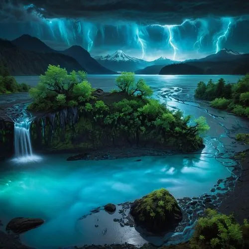 fantasy landscape,fantasy picture,world digital painting,landscape background,nature background,green waterfall,river landscape,nature wallpaper,monsoon,cartoon video game background,fantasy art,nature landscape,digital painting,futuristic landscape,bioluminescent,lightning storm,underwater landscape,auroras,3d fantasy,cascada,Conceptual Art,Fantasy,Fantasy 30