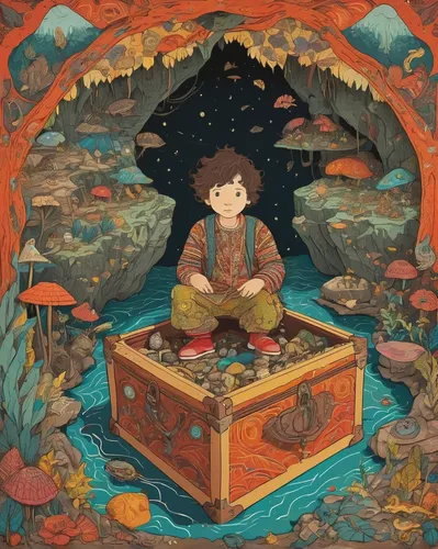 wishing well,shirakami-sanchi,tea ceremony,tea zen,studio ghibli,meditation,lotus pond,japanese art,shrine,mid-autumn festival,stone lotus,koi pond,water lotus,oriental painting,fish pond,lake tanuki,meditate,shakyamuni,offerings,meditative,Illustration,Japanese style,Japanese Style 16