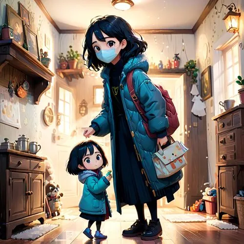 coraline,little boy and girl,the little girl's room,boy and girl,studio ghibli,father and daughter,Anime,Anime,Cartoon