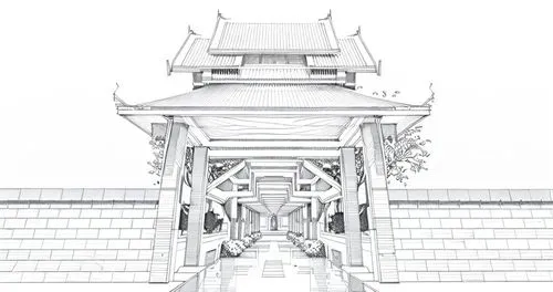 white temple,asian architecture,tori gate,shinto shrine gates,chinese architecture,japanese architecture,victory gate,temples,hall of supreme harmony,triumphal arch,shinto shrine,roof truss,dragon bridge,osaka castle,kanazawa castle,iron gate,kirrarchitecture,archway,hanging temple,pagoda,Design Sketch,Design Sketch,Fine Line Art