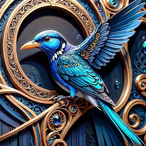 ornamental bird,an ornamental bird,blue parrot,blue bird,bird painting,colorful birds,decoration bird,magpie,blue peacock,bird illustration,beautiful bird,blue parakeet,peacock,bird kingdom,blue and gold macaw,fantasy art,flower and bird illustration,bird wing,fractals art,bluejay,Anime,Anime,General