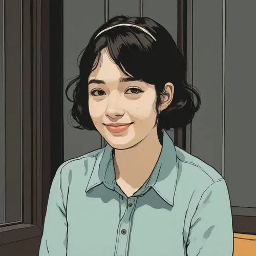 Show me situations where you are smiling brightly,a young woman with black hair wearing a blue shirt,manhwa,mizuhara,mikiko,takahira,zhiyuan,taeko,sumiala,takiko,chiharu,hiroko,mitsuhiro,akiyoshi,gakk