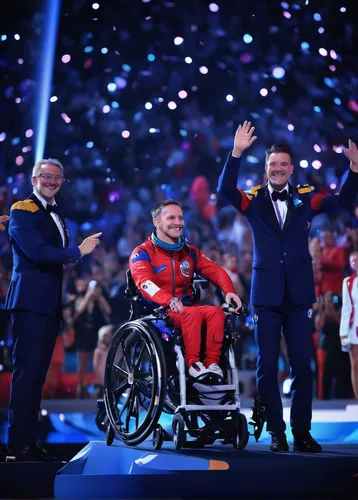 Describe an emotional moment of unity and camaraderie among paralympians during the closing ceremony.,wheelchair sports,wheelchair rugby,disabled sports,wheelchair fencing,wheelchair basketball,powerc