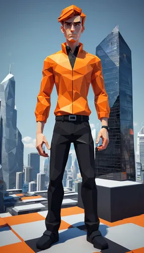 a man of 21 years age wearing a casual outfit with orange and black combination,high-visibility clothing,orange,steel man,3d man,fresh orange,half orange,sailing orange,mini e,bright orange,3d model,o