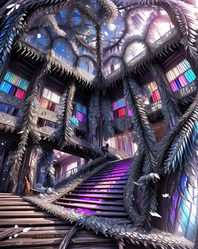 mandelbulb,fractal environment,fractalius,3d fantasy,spiral staircase,fractals art,hanging houses,biomechanical,tree house,cube stilt houses,tree house hotel,cube house,fantasy city,psychedelic art,treehouse,winding staircase,trip computer,panopticon,spiral stairs,cubic house