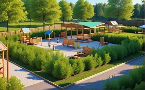 garden buildings,urban park,play yard,resort town,golf resort,new housing development,outdoor play equipment,eco-construction,play area,landscaping,resort,children's playground,eco hotel,playset,school design,landscape designers sydney,3d rendering,landscape plan,children's playhouse,artificial grass,Photography,General,Realistic