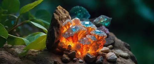 пусто,there is an image of rocks with crystals on top,burning tree trunk,arkenstone,salt crystal lamp,the eternal flame,fireheart,lava stones