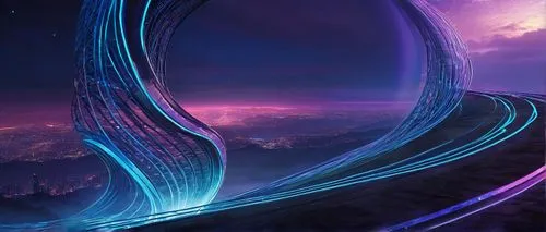 futuristic landscape,ringworld,vanu,stargates,rift,electric arc,tron,cyberspace,sky space concept,lightwave,3d background,light trail,spiral background,wormhole,torus,amplitude,space art,cosmosphere,time spiral,slipstream,Illustration,American Style,American Style 01