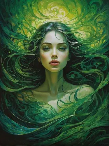 mystical portrait of a girl,medusa,green mermaid scale,sirena,siren,diwata,anahata,fantasy portrait,kahlan,the wind from the sea,karakas,fathom,rusalka,dryad,water nymph,amphitrite,persephone,chryste,nereid,verde,Illustration,Paper based,Paper Based 18