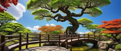 tree top path,metasequoia,japanese garden,cartoon video game background,japanese garden ornament,landscape background,japan garden,the japanese tree,wooden bridge,virtual landscape,asheron,adventure bridge,3d background,japanese zen garden,climbing garden,japan landscape,derivable,background view nature,nature background,tree canopy,Conceptual Art,Sci-Fi,Sci-Fi 07