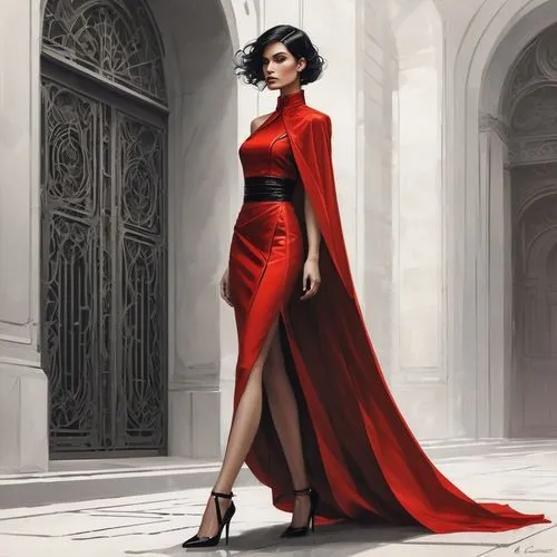 lady in red,red cape,man in red dress,red coat,red gown,dhampir,Conceptual Art,Fantasy,Fantasy 17