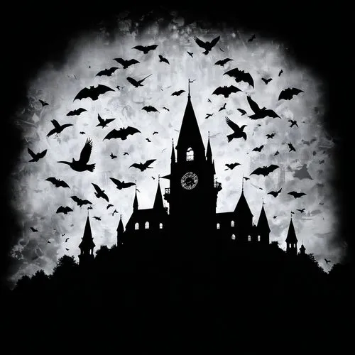 Keep the original details,a church tower surrounded by birds in the sky,halloween background,halloween wallpaper,haunted cathedral,halloween silhouettes,ravenloft,bats