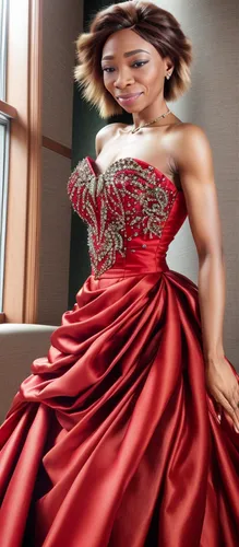 red gown,ball gown,quinceanera dresses,man in red dress,lady in red,girl in red dress,evening dress,bridal party dress,in red dress,gown,bridal clothing,red dress,wedding gown,dressmaker,tiana,strapless dress,formal wear,african american woman,hoopskirt,wedding dresses