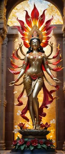 As the grand temple comes alive in the midst of chaos, a majestic celestial sculpture emerges from the chaos. The sculpture gracefully soars over the walls of the temple, her intricate details burstin