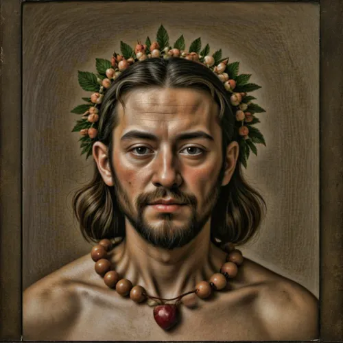 Extender y completar la imagen,crown-of-thorns,crown of thorns,christ star,portrait of christi,polynesian,flower crown of christ,seven sorrows,flower of the passion,perseus,pagan,oil painting,medicine