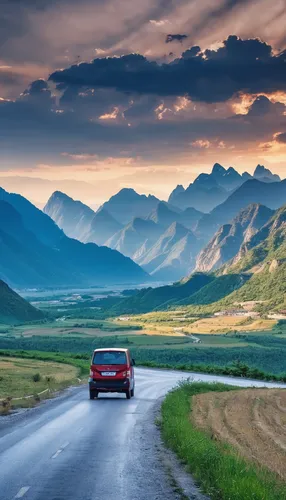 Mountains in the distance, slippery road movie Silk Road scenery, Chinese scenery, scenery, traveling through mountains, stunning background scenery, distant scenery shot, mountains in the background,