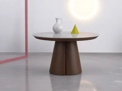 I need a table with a oro white marble top and an wallnut feet
,a modern wood table with an abstract vase on top,vitra,table lamp,table and chair,foscarini,anastassiades,small table