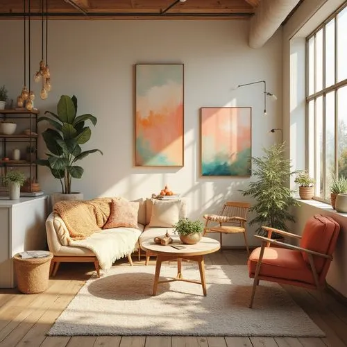 loft,living room,sunroom,apartment lounge,livingroom,modern decor,interior design,house plants,danish furniture,mid century modern,soft furniture,the living room of a photographer,furnishing,houseplants,an apartment,contemporary decor,lofts,sitting room,shared apartment,home interior,Photography,General,Realistic