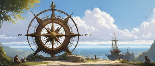 ships wheel,armillary sphere,sundial,compass rose,sail ship,caravel,ship's wheel,galleon ship,sun dial,wind rose,galleon,sea fantasy,tallship,sailing ship,pirate ship,mobile sundial,sea sailing ship,wind finder,rim of wheel,ship of the line,Art,Classical Oil Painting,Classical Oil Painting 32