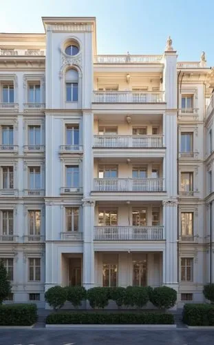 classice apartment design, stone facade terraces, travertine stone, reflective faced design, copy refrence image, symmetry,coverd terraces with columns,lines and lines on the facade, copy refrence ima