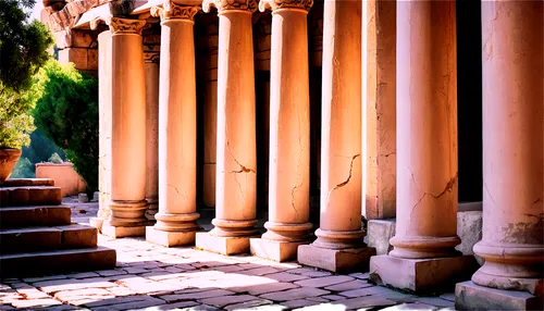 columns,pillars,roman columns,doric columns,colonnade,terracotta,pillar,cloister,three pillars,column,patio,celsus library,porch,arches,cistern,malaga,park güell,taormina,classical architecture,byzantine architecture,Conceptual Art,Oil color,Oil Color 17