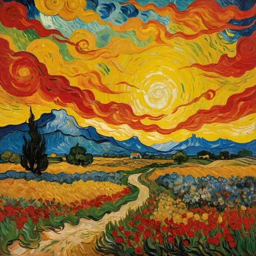 vincent van gough,vincent van gogh,solar field,wheat field,fruit fields,sun,farm landscape,post impressionism,cultivated field,layer of the sun,field of cereals,fields,wheat fields,straw field,color fields,tulip field,rural landscape,post impressionist,tuscan,blooming field