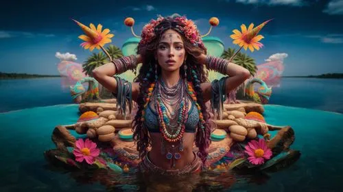 shamanism,shamanic,shaman,pachamama,psychedelic art,photoshop manipulation,polynesian girl,mantra om,boho art,photo manipulation,kundalini,photomanipulation,hula,lakshmi,kahila garland-lily,tribal,the festival of colors,tantra,gypsy soul,warrior woman