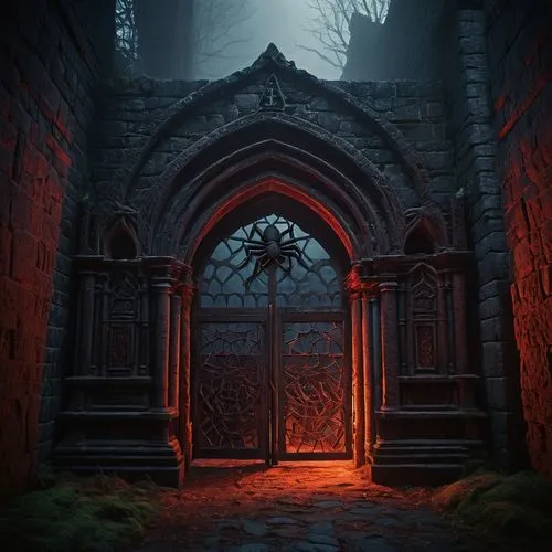 haunted cathedral,portal,creepy doorway,hall of the fallen,doorway,the door,church door,gateway,blood church,threshold,iron gate,iron door,the threshold of the house,front door,archway,sanctuary,old graveyard,open door,old door,ruin,Art,Artistic Painting,Artistic Painting 26