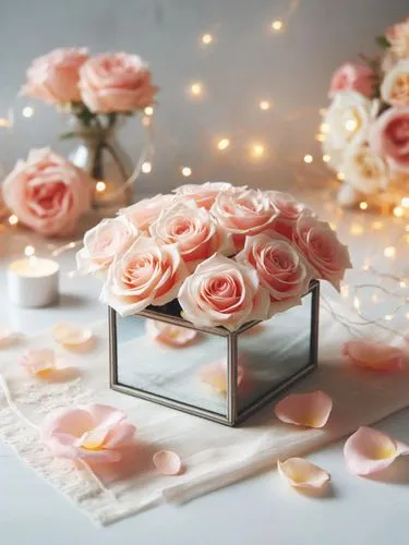 table decoration,table arrangement,romantic rose,rose arrangement,paper flower background,vintage flowers,table decorations,flower arrangement lying,flower decoration,heart shape rose box,pink roses,s